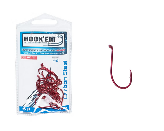 Hook'em Octopus Beak Hook Red - Prepacked